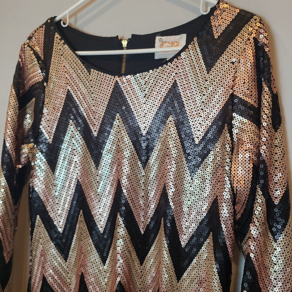 Gianni Bini Sequin Dress Mini Black Gold Juniors 13 - Picture 2 of 9